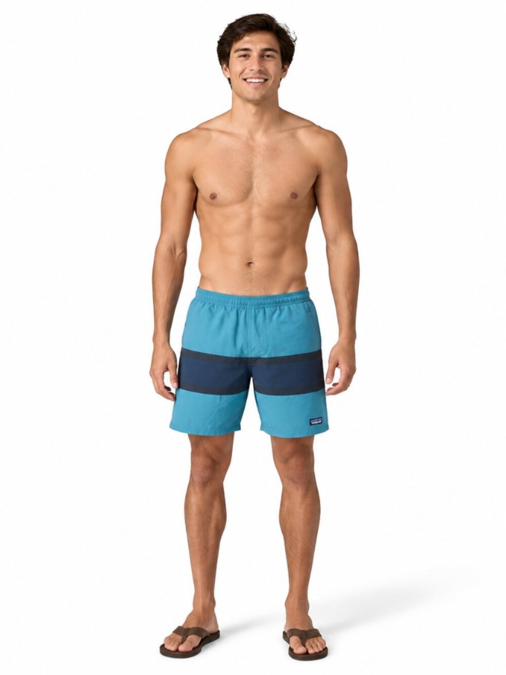 Patagonia Men’s Blue Navy Stripe Colorblock Swim Trunks Board Shorts Sz XL